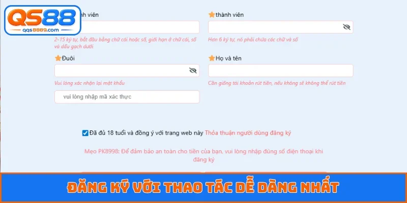 Đăng ký với thao tác dễ dàng nhất
